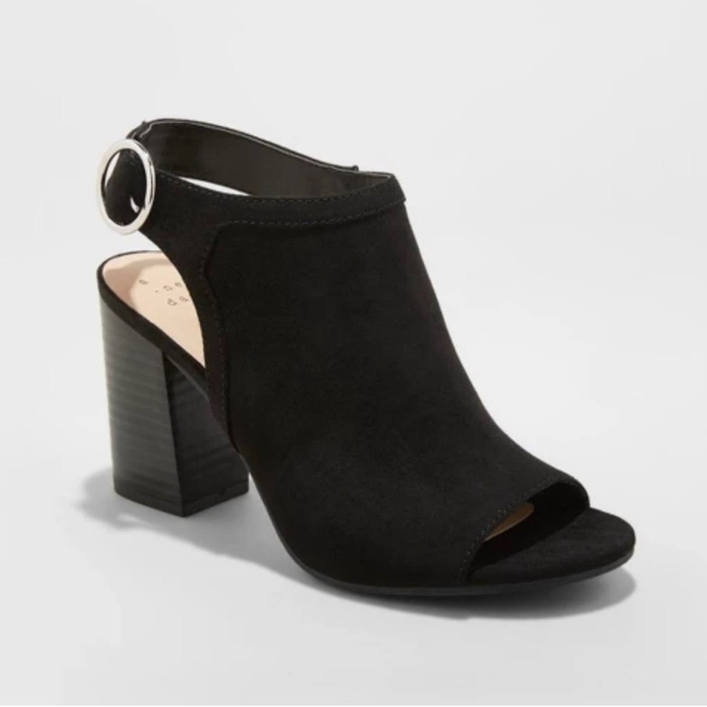 Black Suede Peep Toe Ankle Booties